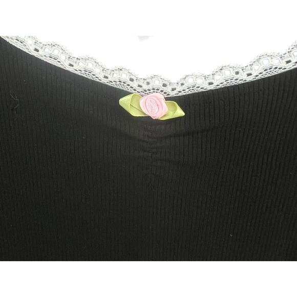 Pretty Garbage Top Womens M Black Ribbed Knit Scoop Neck Dainty Lace Feminine - Picture 10 of 15
